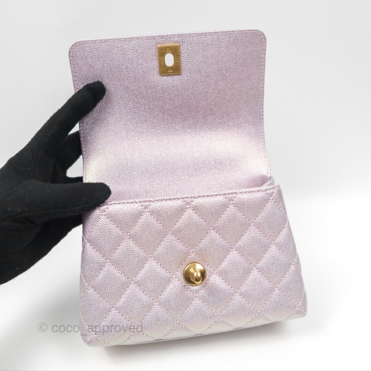 Chanel Mini Coco Handle Quilted Iridescent Purple Caviar Gold Hardware