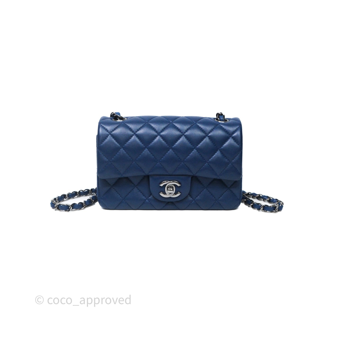 Chanel Mini Rectangular Flap Quilted Navy Lambskin Silver Hardware