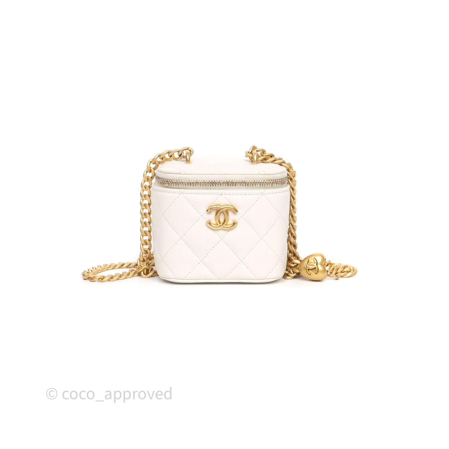 Chanel Heart Crush Mini Vanity With Chain White Caviar Aged Gold Hardware