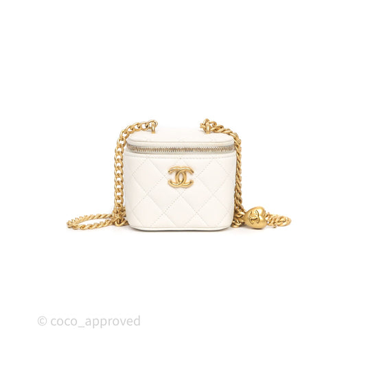 Chanel Heart Crush Mini Vanity With Chain White Caviar Aged Gold Hardware