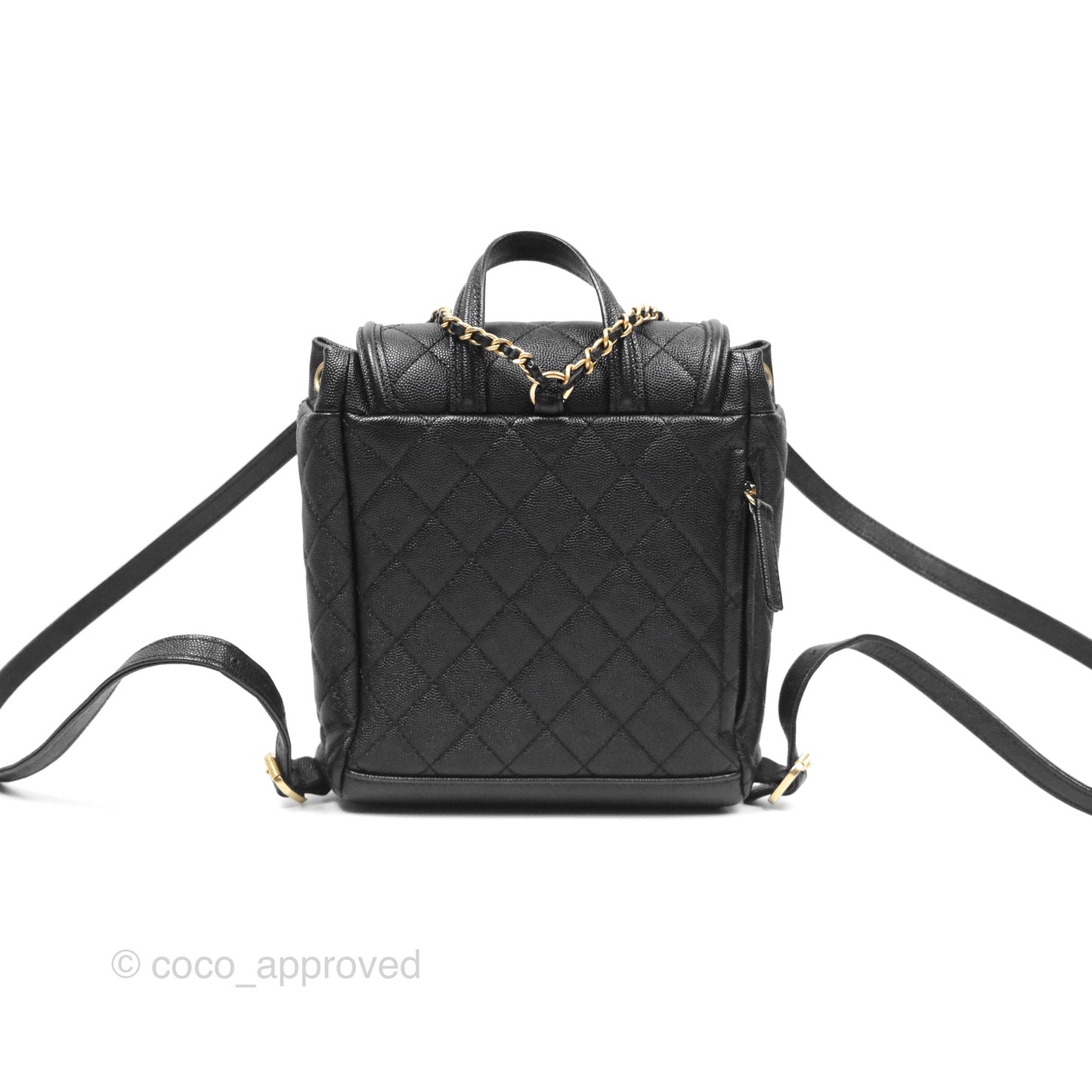 Chanel Small Quilted Filigree Backpack Black Caviar Aged Gold Hardware