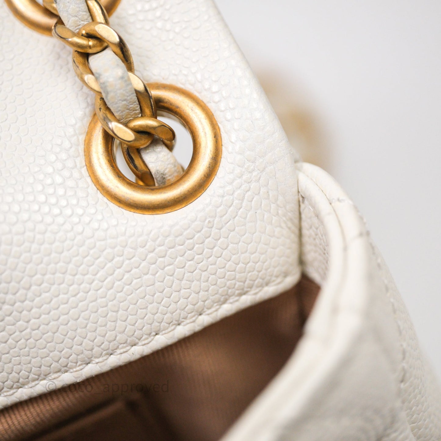 Chanel Mini Flap White Caviar Bag Double Chain Gold Hardware