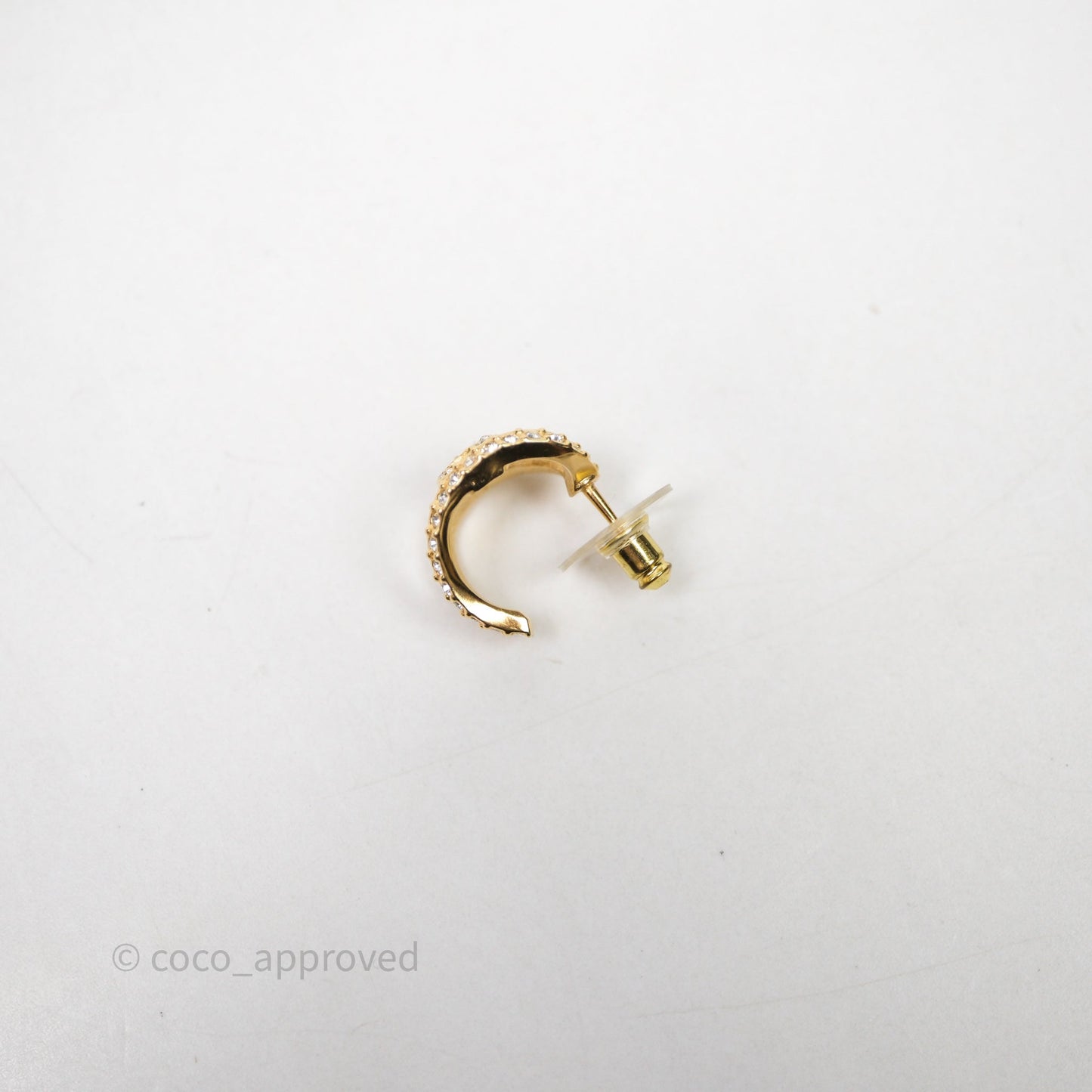 Chanel Hoop CC Crystal Earrings Gold Tone 22A