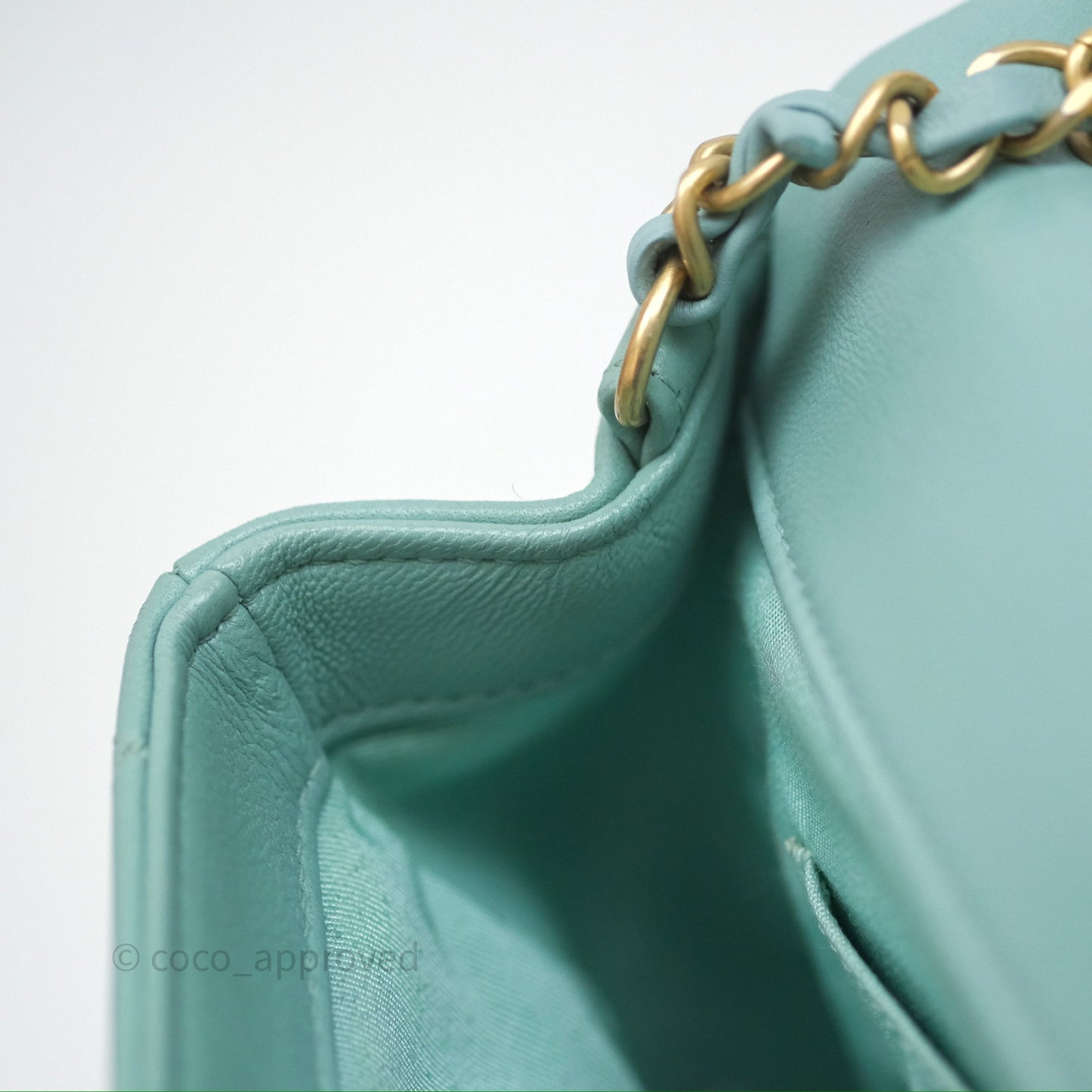 Chanel Quilted Small Circular Handle Bag Mint Green Aged Gold Hardware