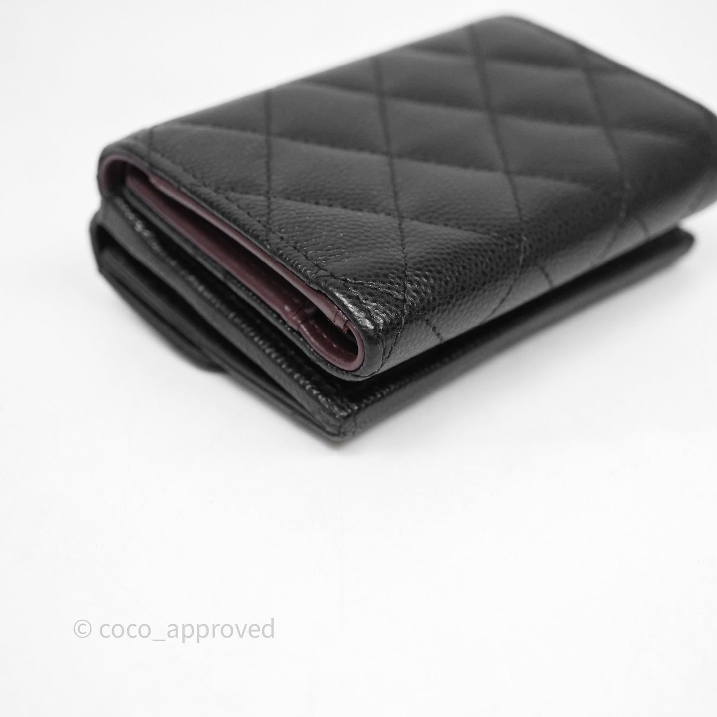 Chanel Small Classic Trifold Wallet Quilted Black Caviar Gold Hardware