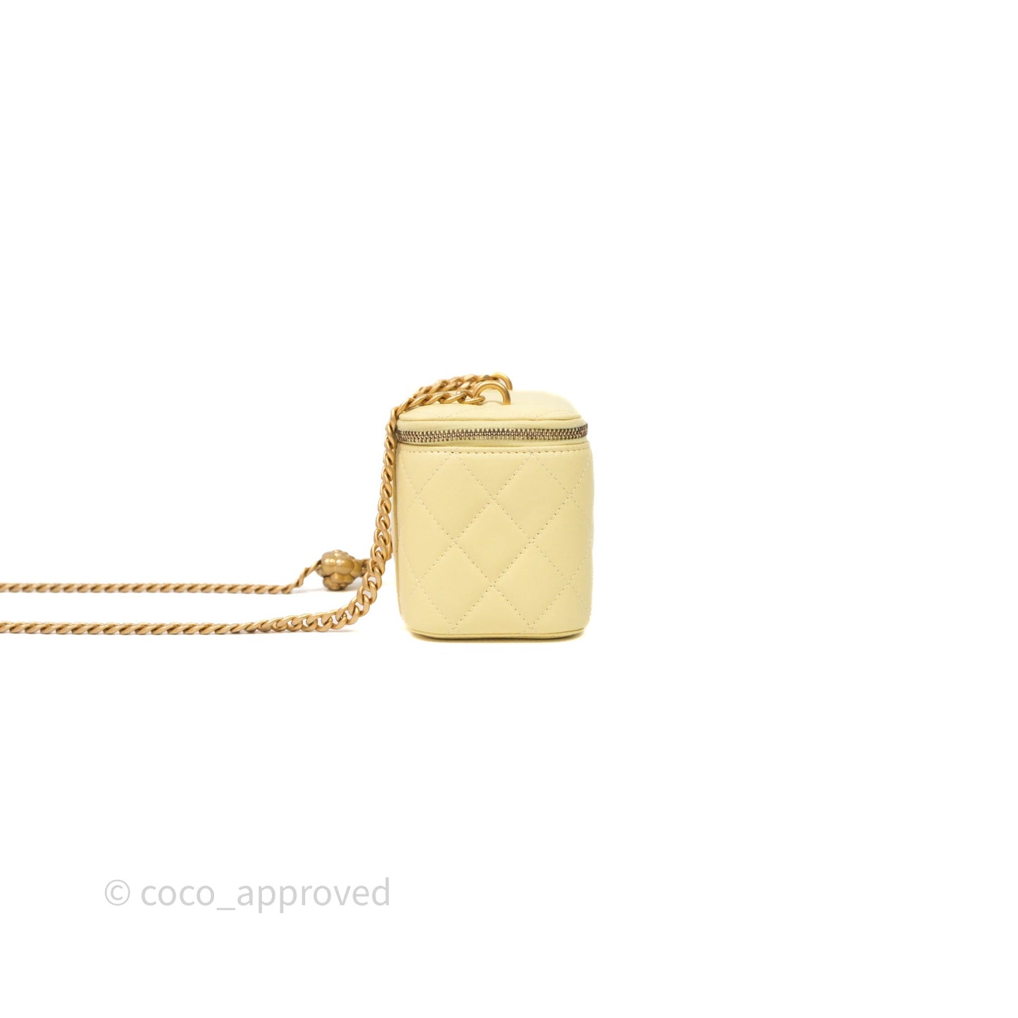 Chanel Quilted Vanity Rectangular with Camellia Adjustable Chain Yellow Lambskin