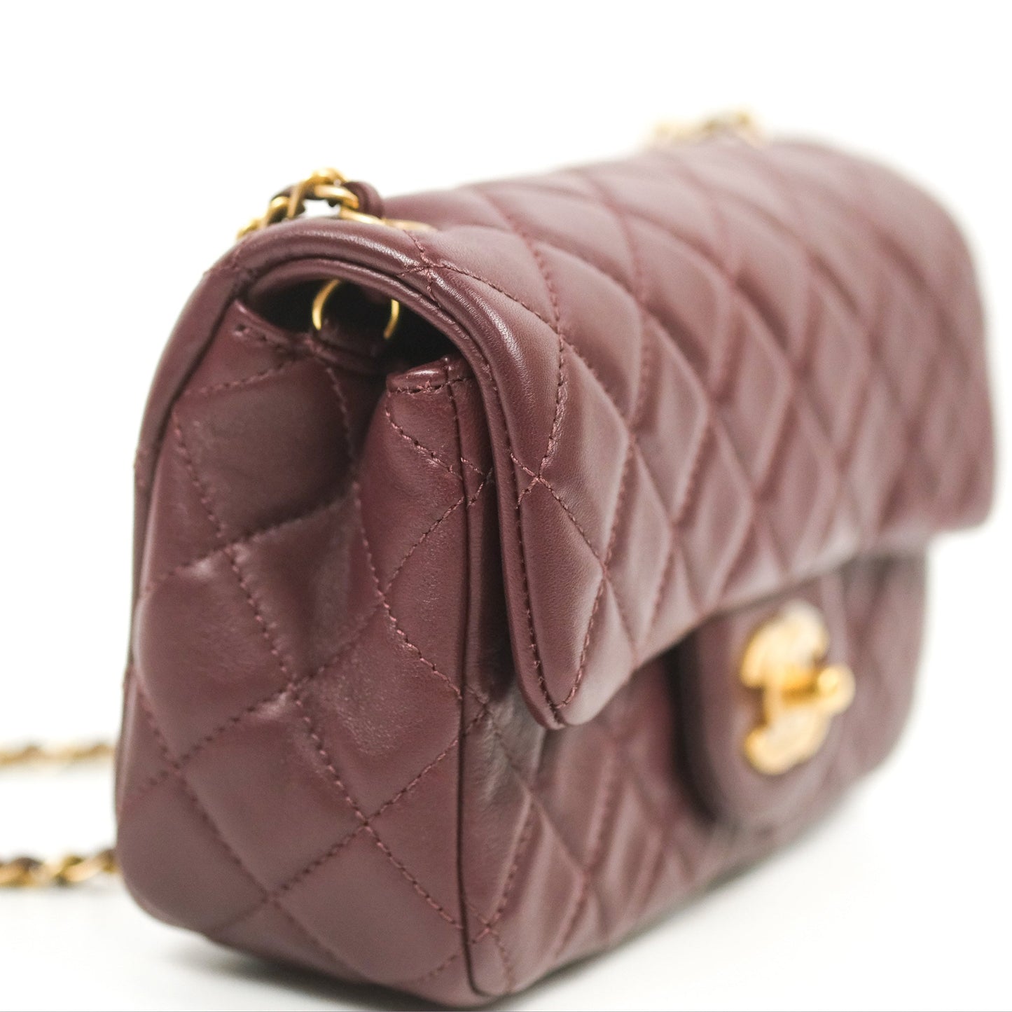 Chanel Mini Rectangular Pearl Crush Burgundy Lambskin Aged Gold Hardware
