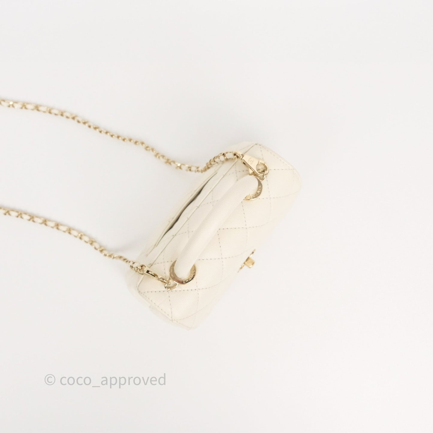 Chanel Mini Coco Handle Quilted Ivory White Caviar Gold Hardware