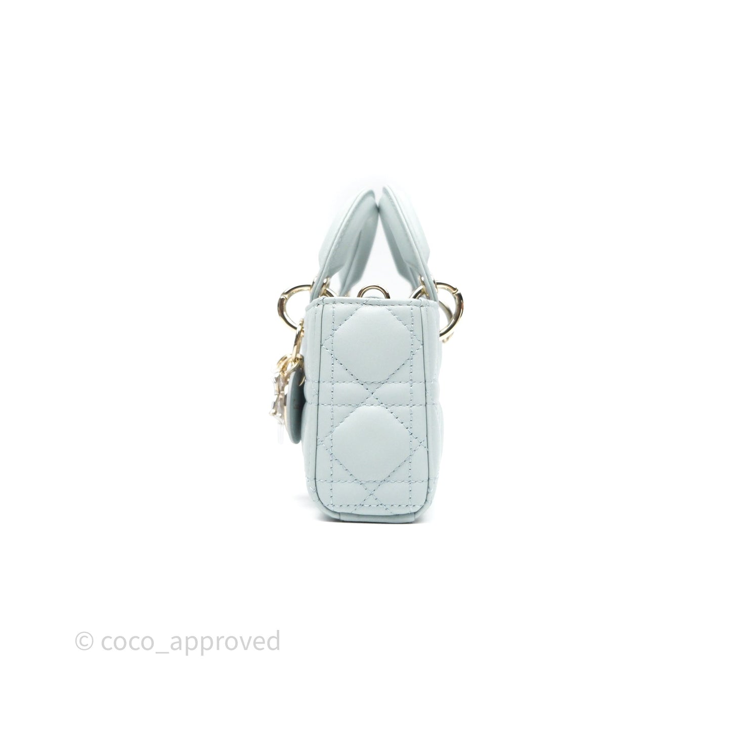 Christian Dior Micro Lady D-Joy Bag Baby Blue Lambskin Cannage Gold Hardware