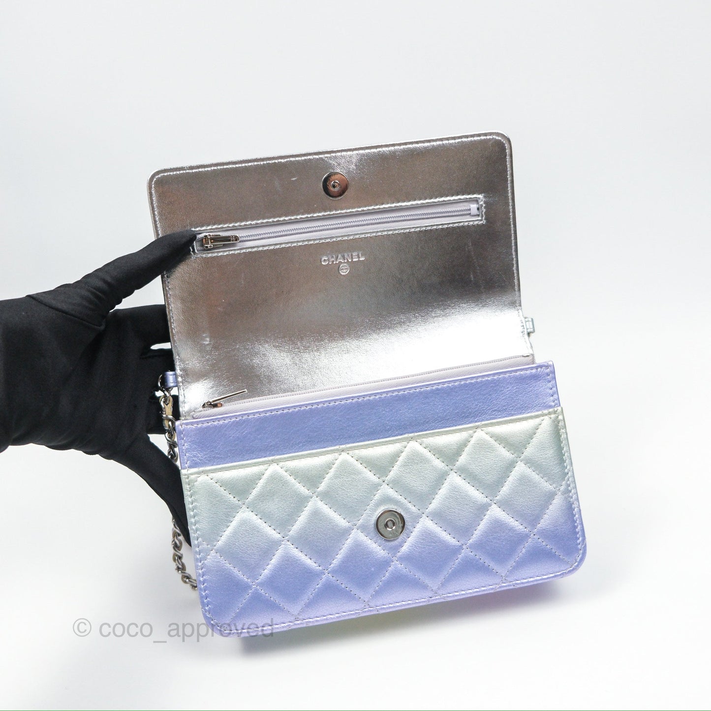 Chanel Classic Quilted Wallet on Chain WOC Iridescent Rainbow Calfskin 21K