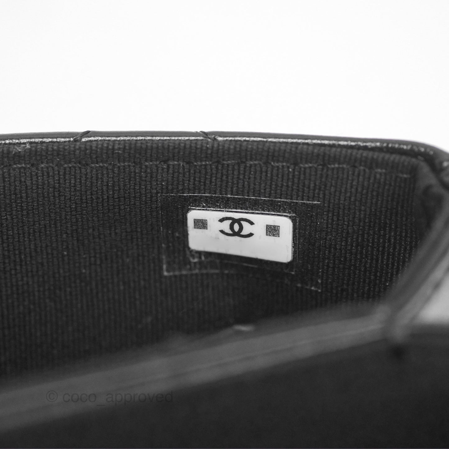 Chanel Flap Phone Holder With Chain Quilted Black Shiny Lambskin