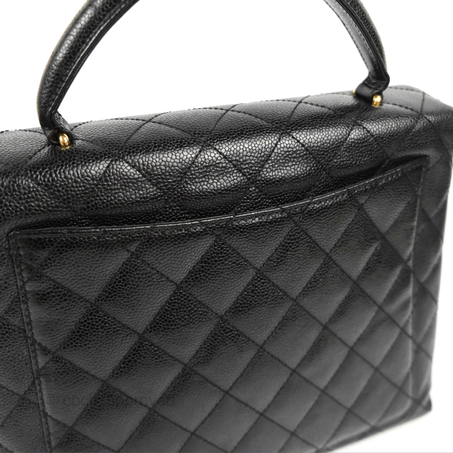 Chanel Vintage Kelly Quilted Flap Black Caviar 24K Gold Hardware