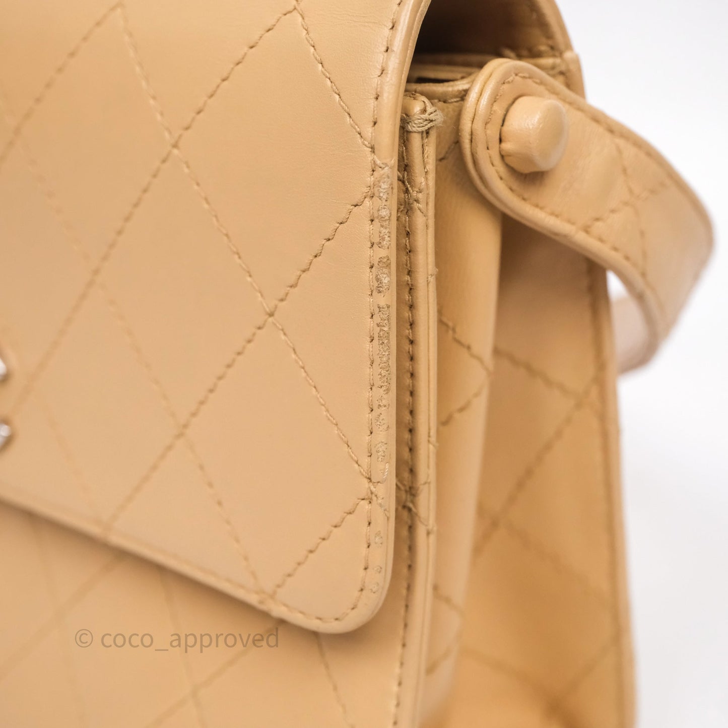 Chanel Vintage Quilted Kelly Shoulder Bag Beige Silver Hardware