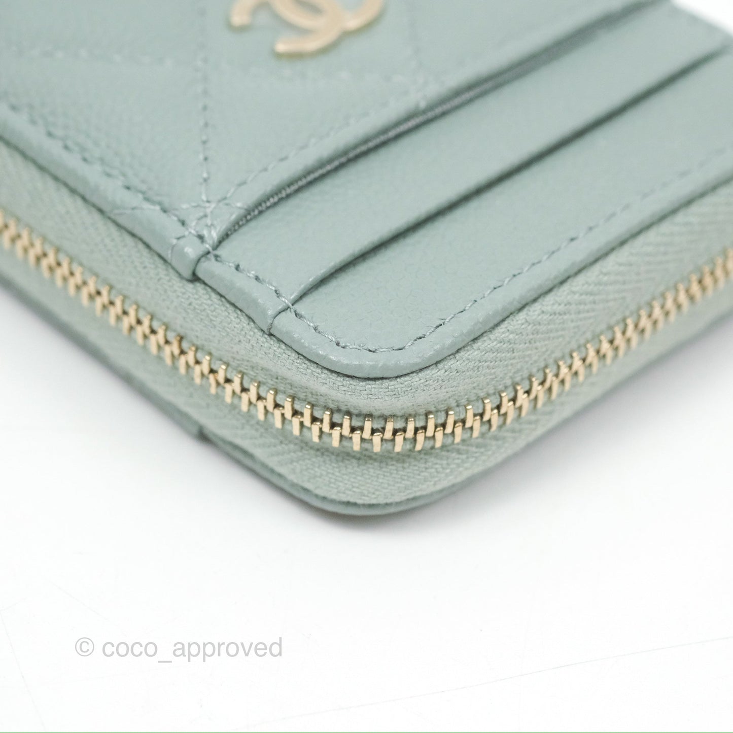 Chanel Zip Coin Purse Card Holder Tiffany Green Caviar Gold Hardware
