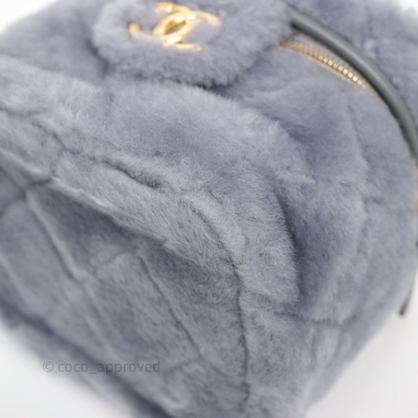 Chanel Vanity Case Grey Shearling Lambskin Gold Hardware 22A