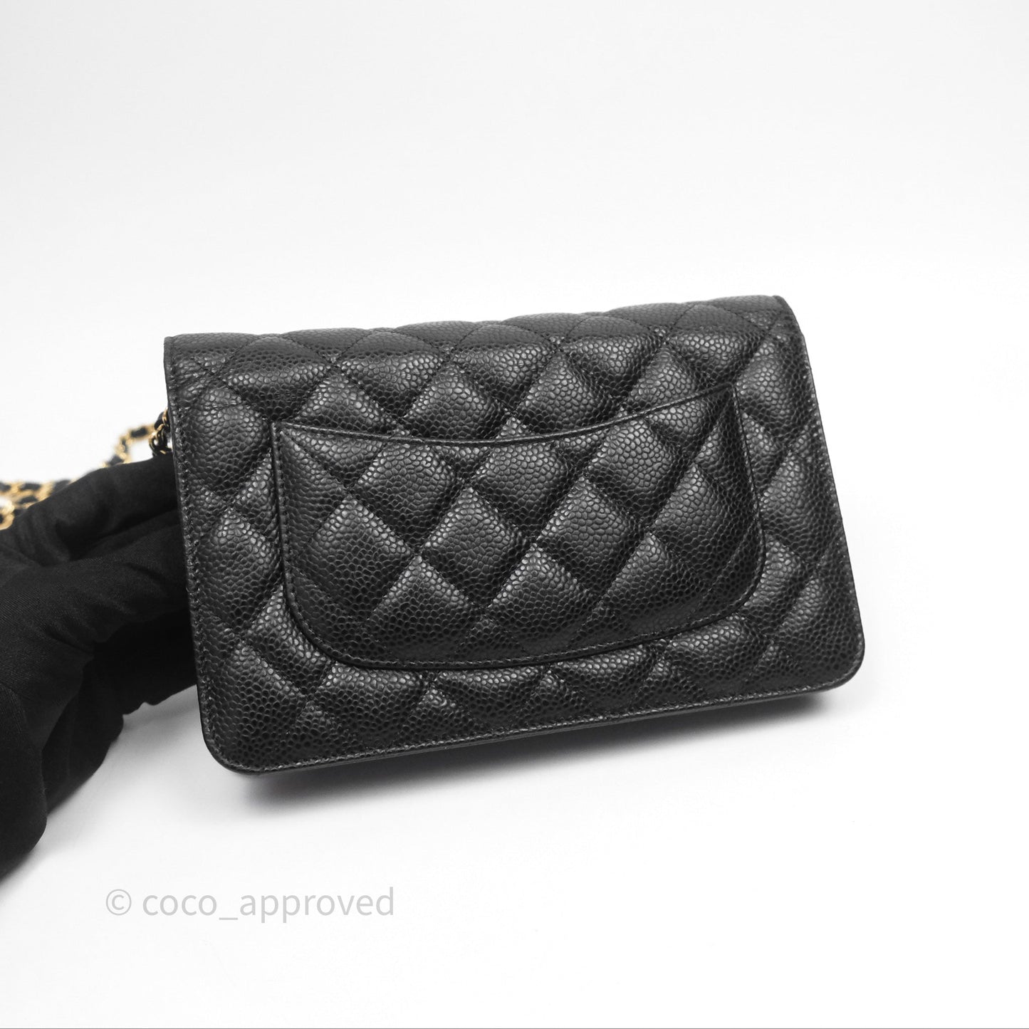 Chanel Classic Quilted Wallet On Chain WOC Black Caviar Gold Hardware