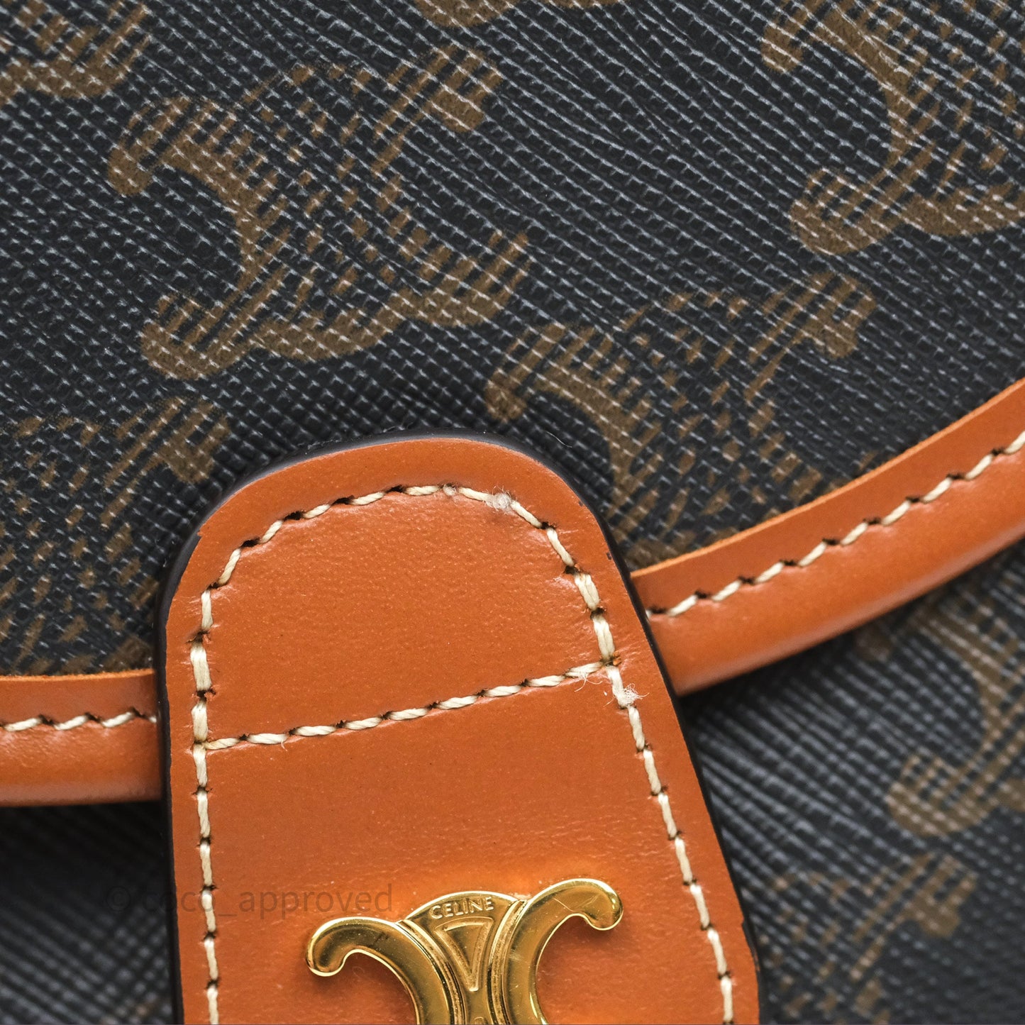 Celine Mini Besace Triomphe Canvas Calfskin Tan