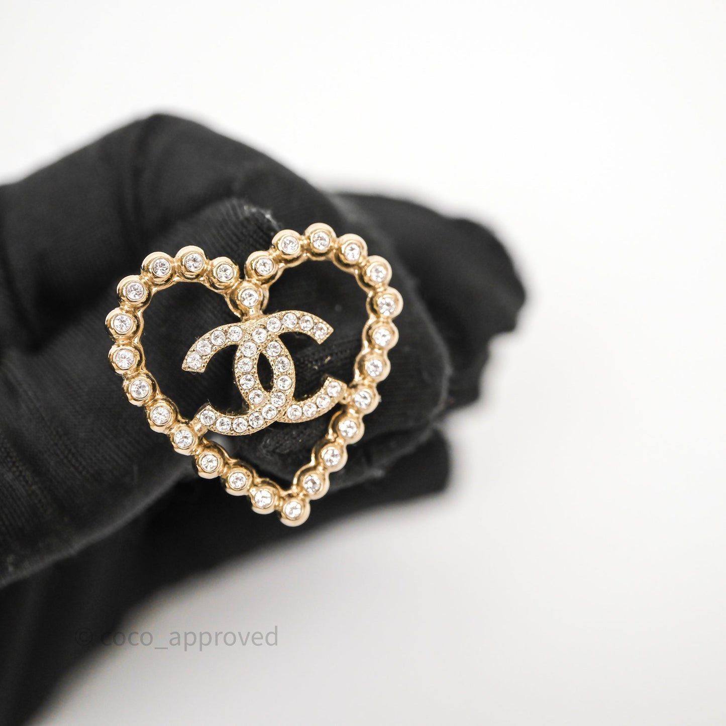 Chanel Crystal and Gold Metal CC Heart Earrings 25P