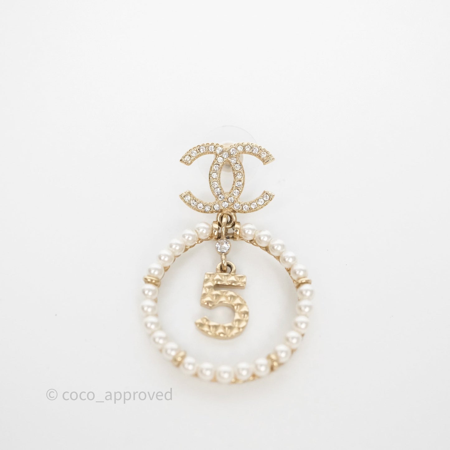 Chanel Crystals CC Drop Pearl Round No5 Perfume Bottle Earrings 20V