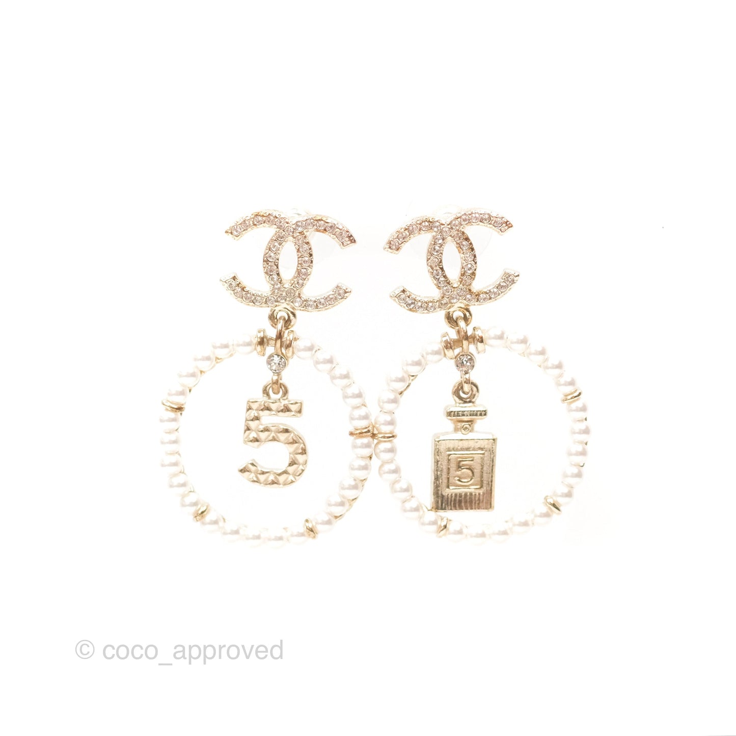 Chanel CC Crystal Pearl Ring No 5 Drop Earrings 20C