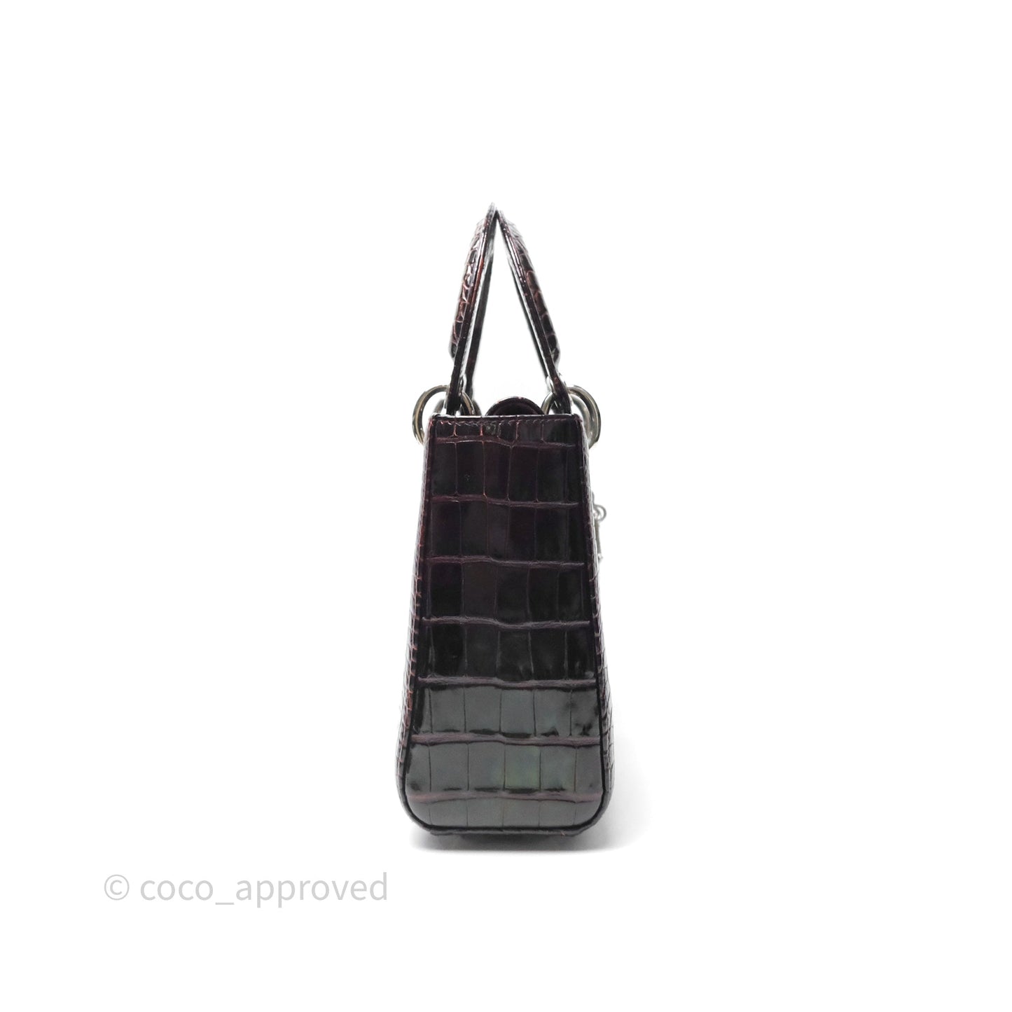 Christian Dior Small Lady Dior Shiny Crocodile Burgundy Diamond Hardware