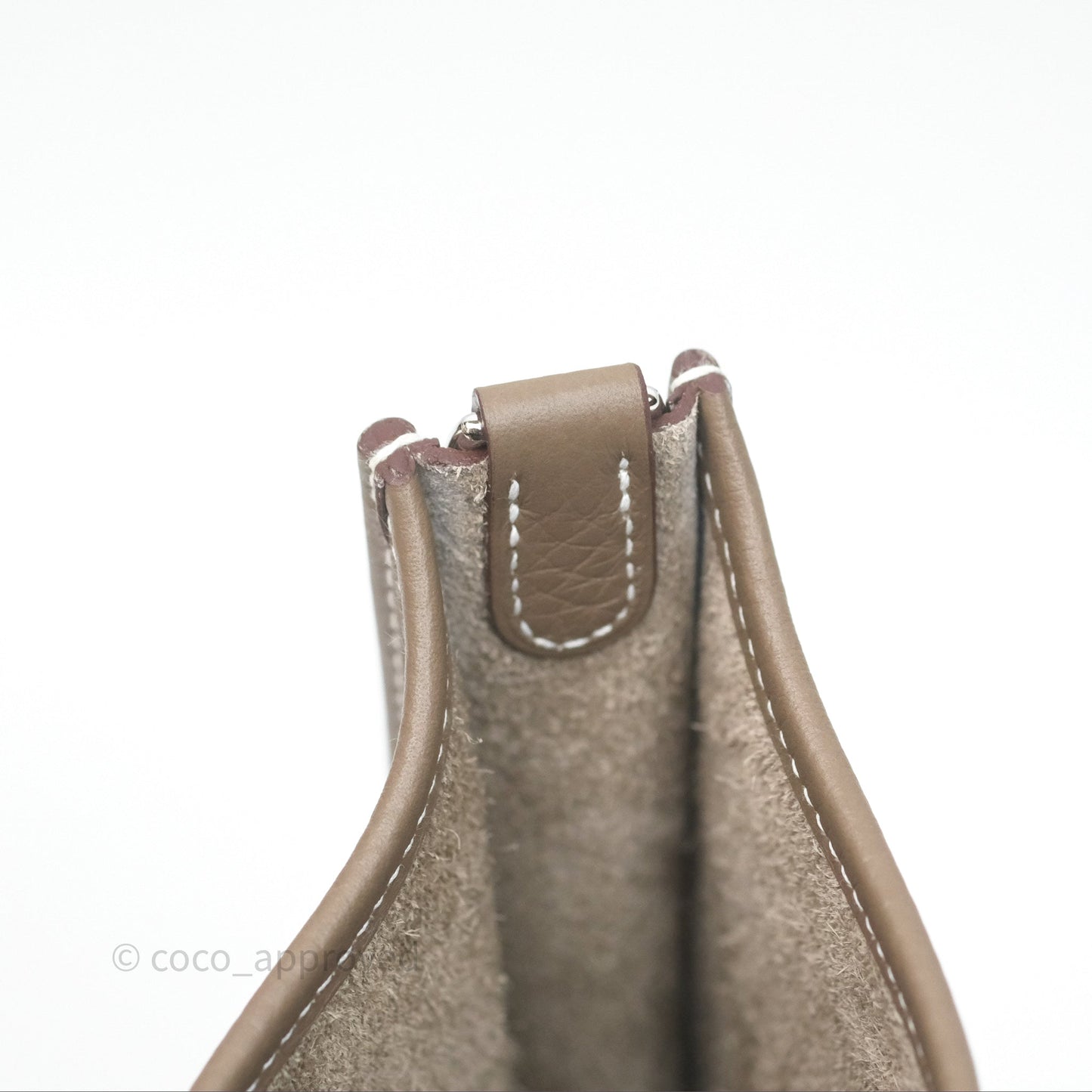 Hermès Mini Evelyne 16 Etoupe 18 Clemence Palladium Hardware with Bleu Indigo Strap
