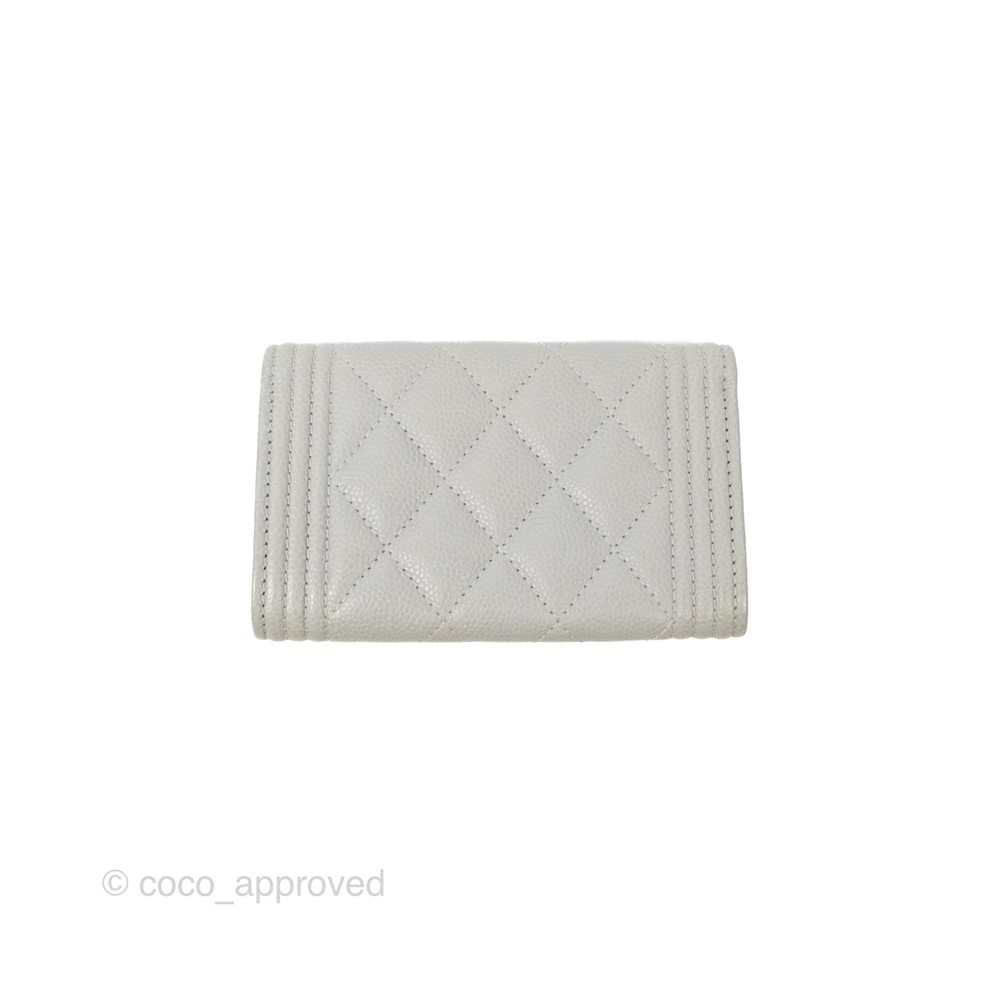 Chanel Boy Quilted Flap Card Holder Grey Caviar Aged Gold Hardware