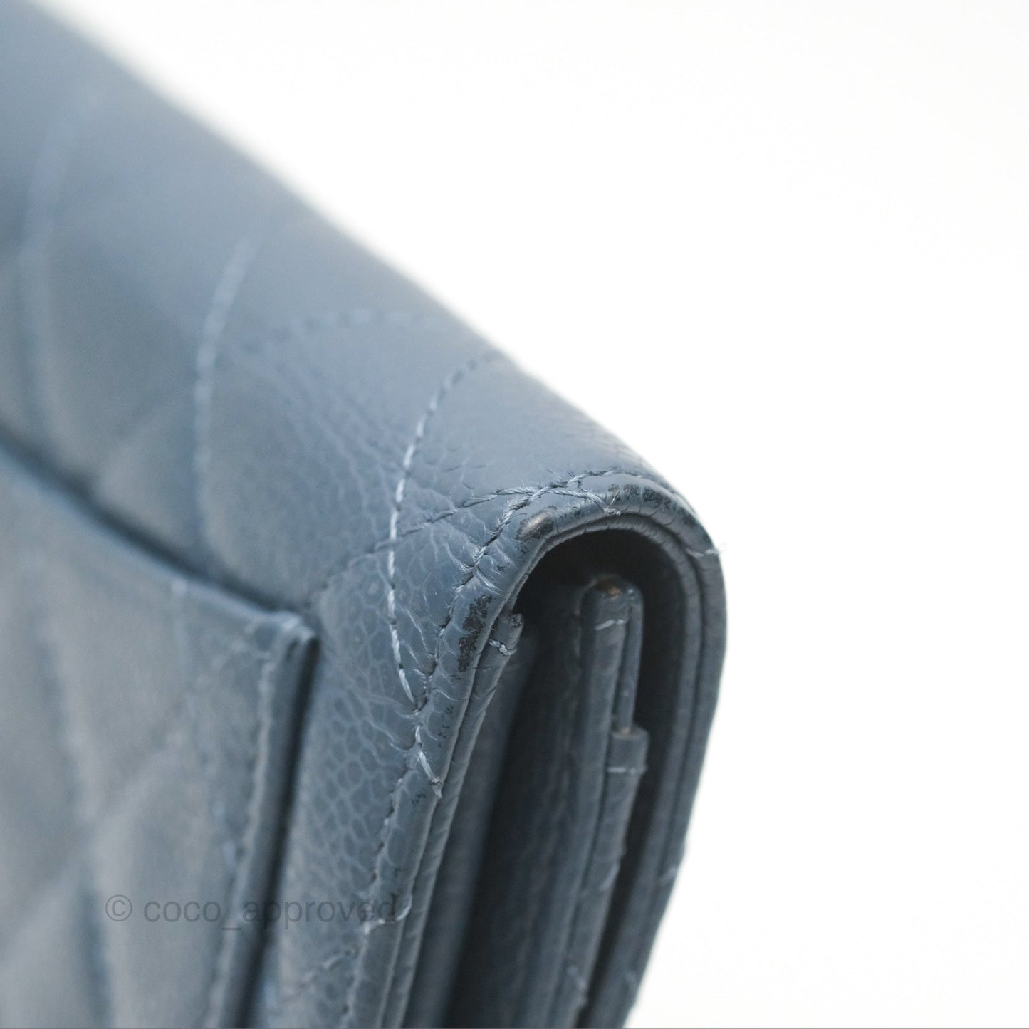 Chanel Quilted Small Flap Wallet Grey Blue Caviar Silver Hardware