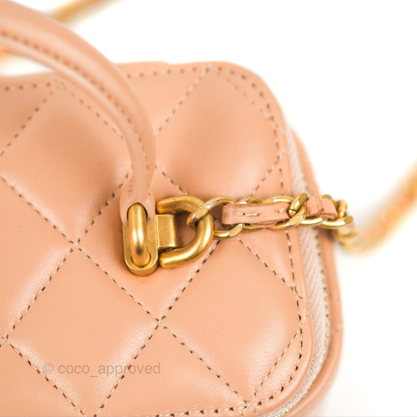 Chanel Vanity Rectangular Top Handle Beige Lambskin Gold Hardware
