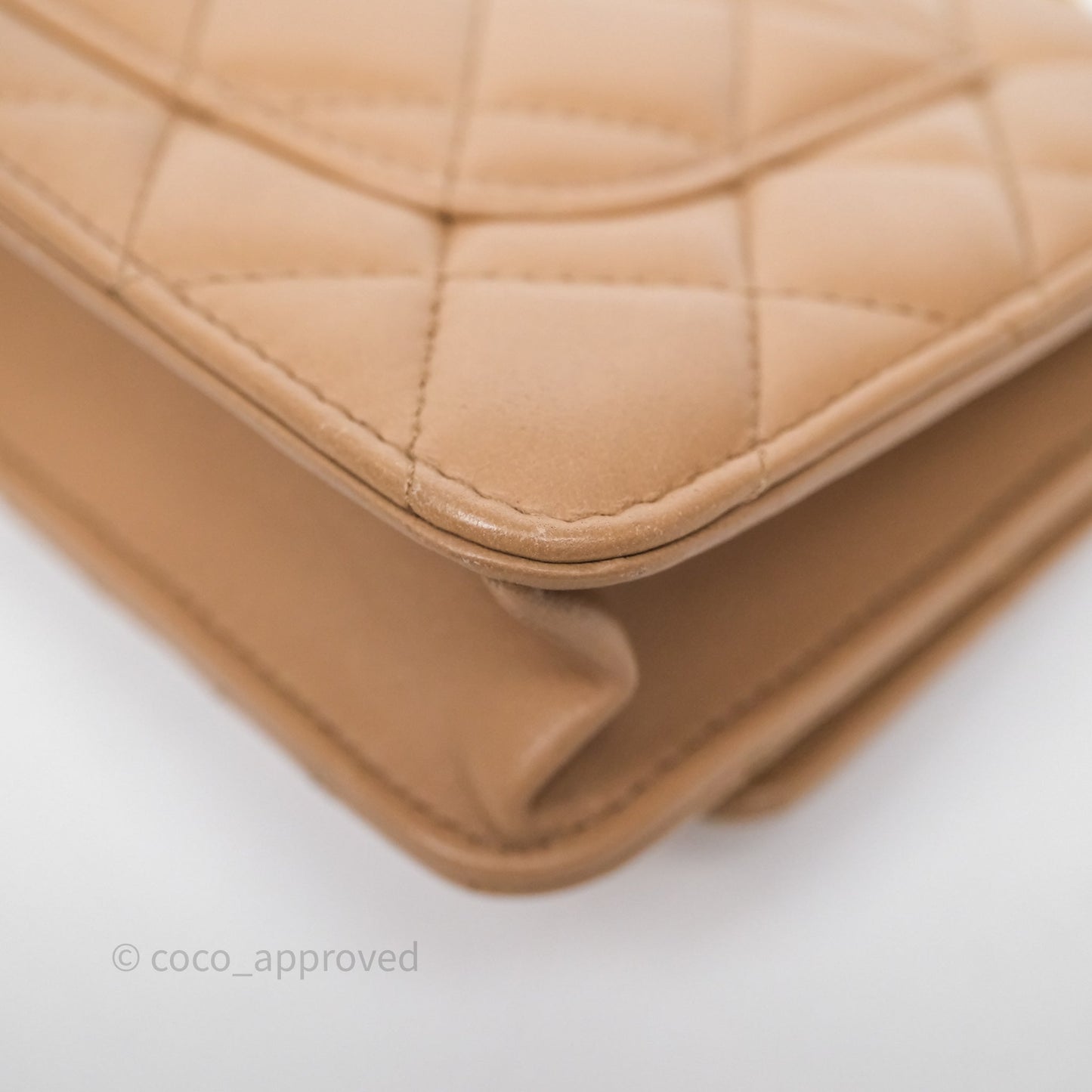 Chanel All Slide Wallet on Chain WOC Adjustable Chain Quilted Beige Lambskin