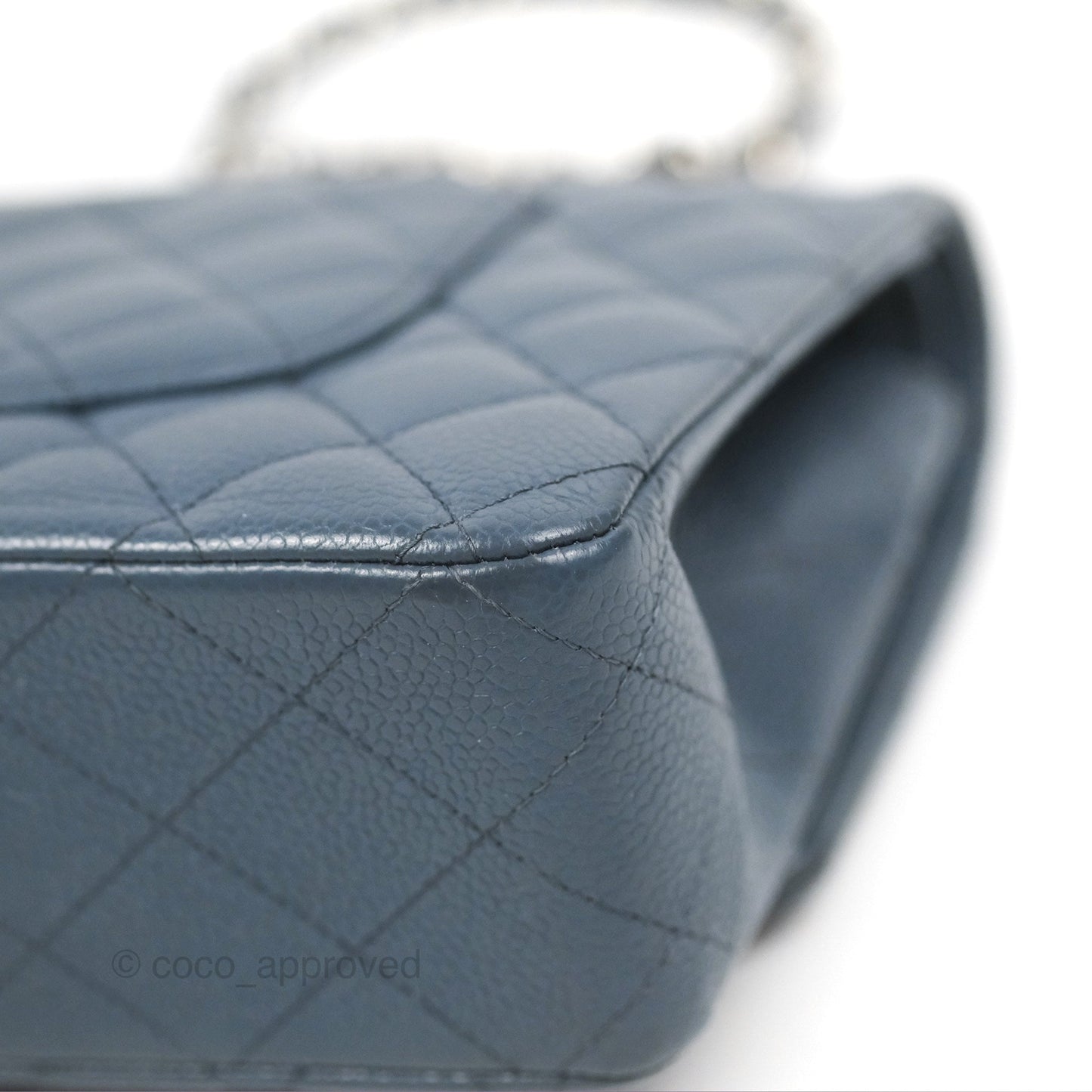 Chanel Classic Double Flap Quilted M/L Blue Caviar Silver Hardware