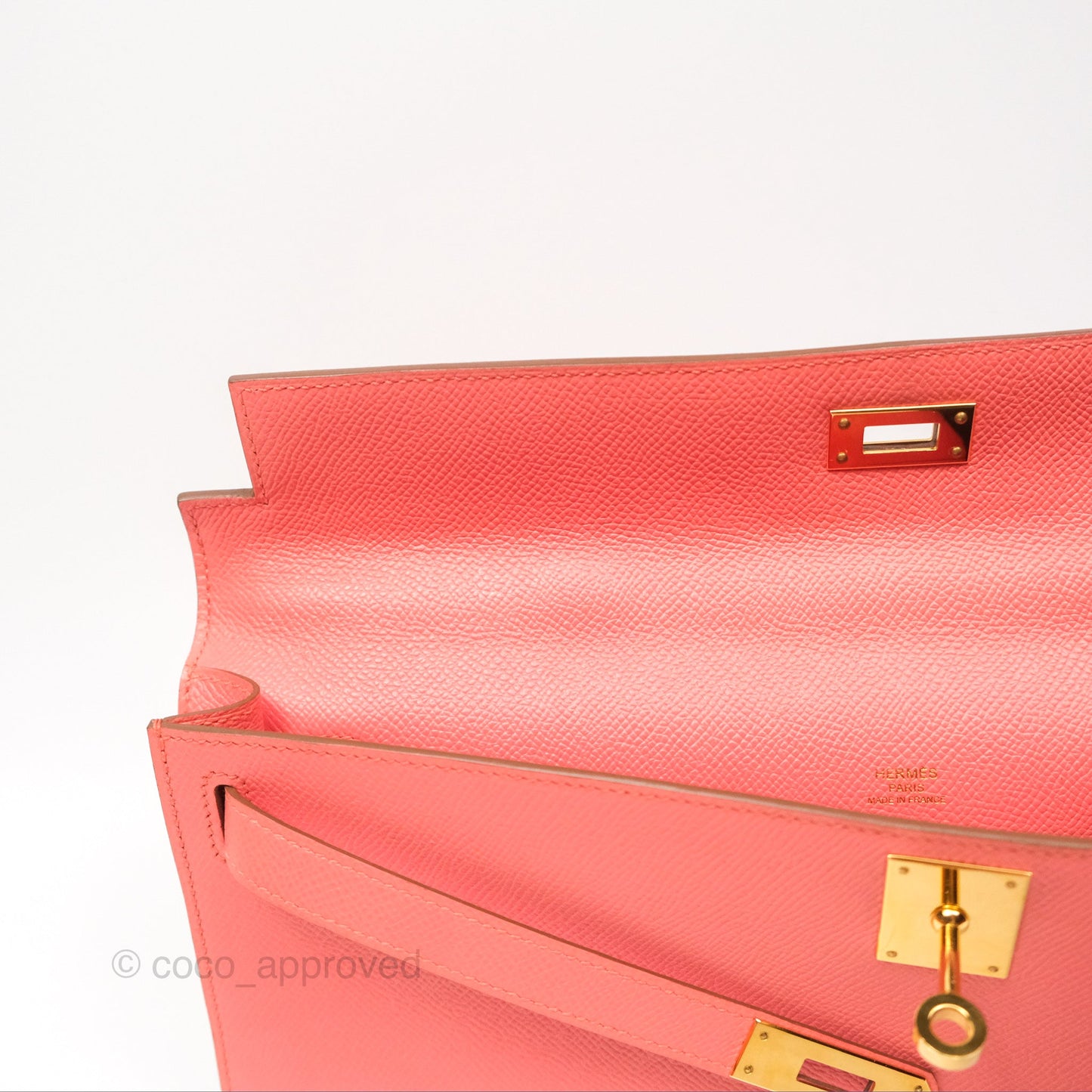 Hermes Kelly Cut Clutch Pochette Flamingo Epsom Gold Hardware