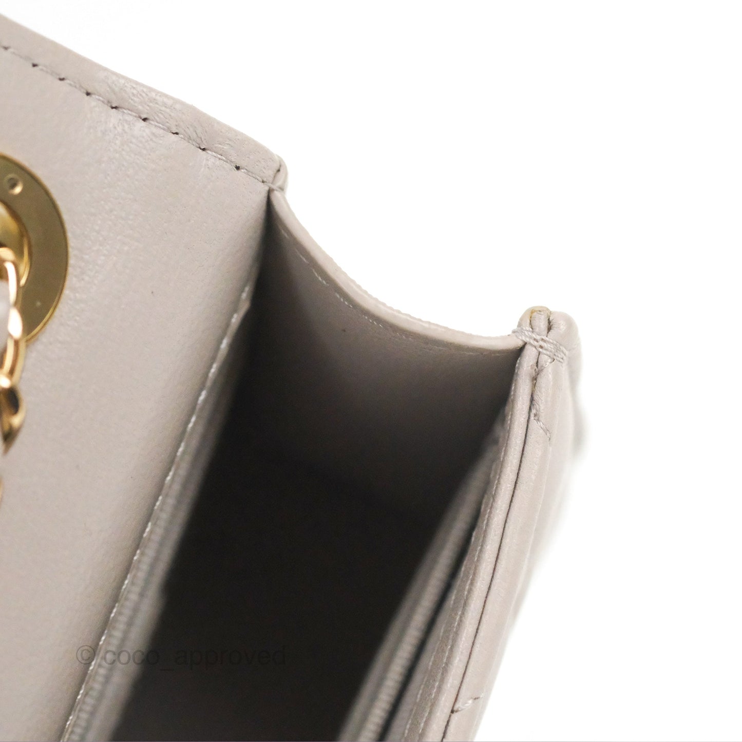 Chanel Mini Quilted Trendy CC Clutch With Chain Light Grey Lambskin Gold Hardware
