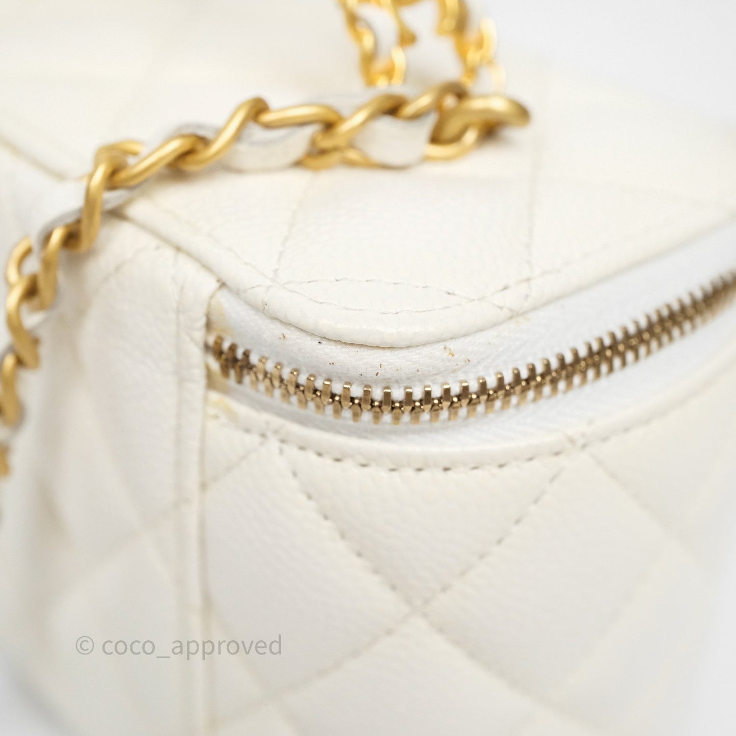 Chanel Logo Top Handle Vanity Rectangular White Caviar Aged Gold Hardware