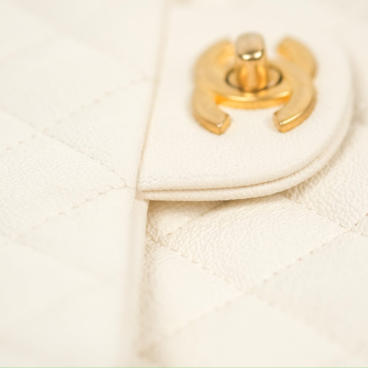 Chanel Top Handle Mini Rectangular Flap Bag White Caviar Gold Hardware