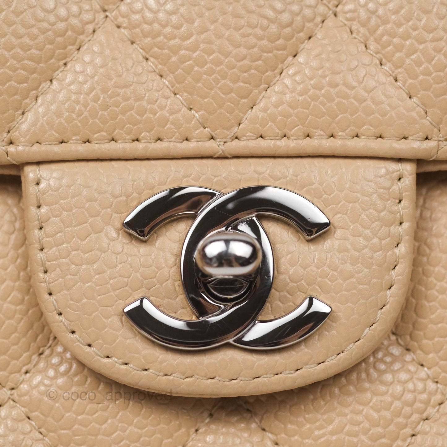 Chanel Quilted East West Flap Beige Caviar Silver Hardware
