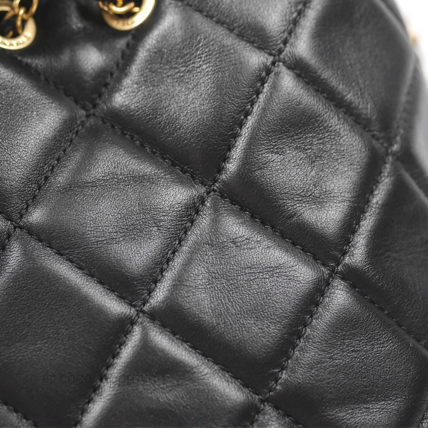 Chanel Quilted My Perfect with Pearl Drawstring Bucket Bag Black Lambskin Aged Gold Hardware