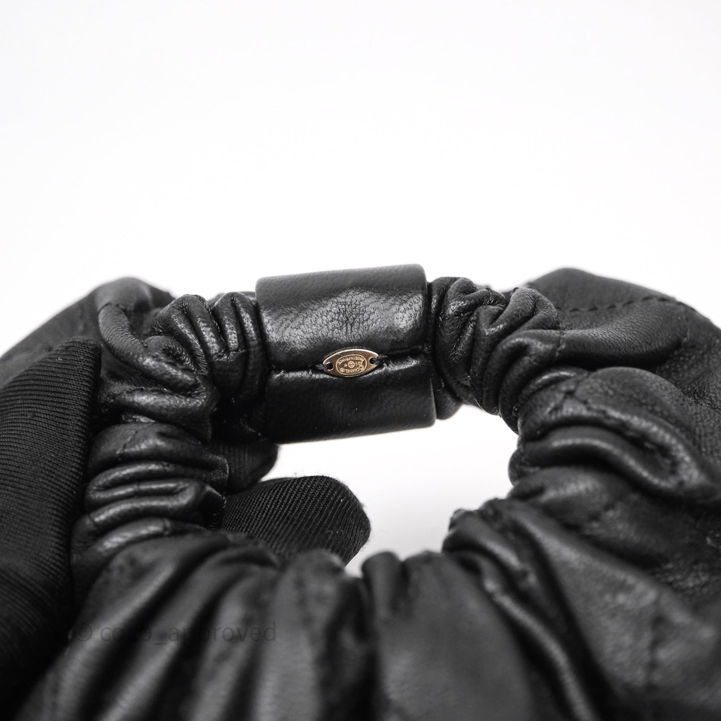 Chanel CC Black Leather Hair Accessory Gold Tone 21K