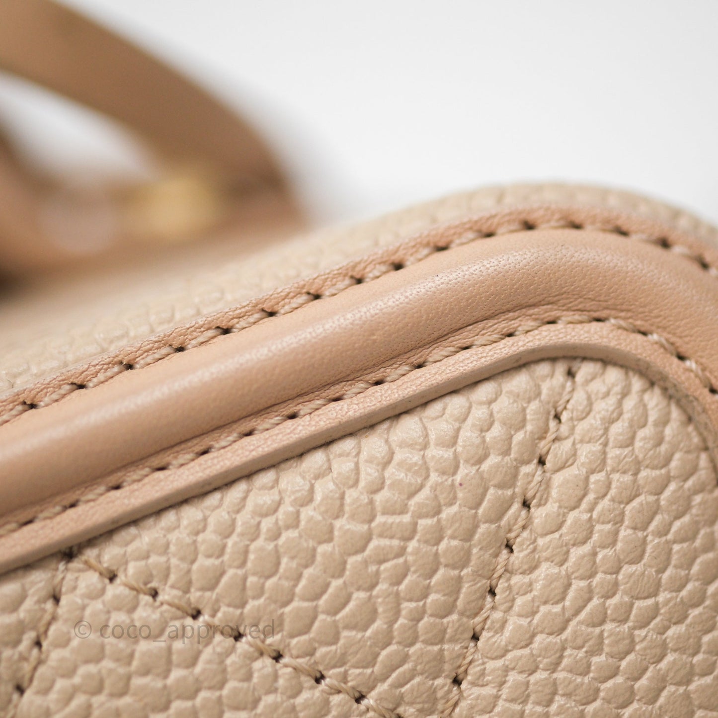 Chanel Quilted Small CC Filigree Vanity Case Beige Caviar Gold Hardware