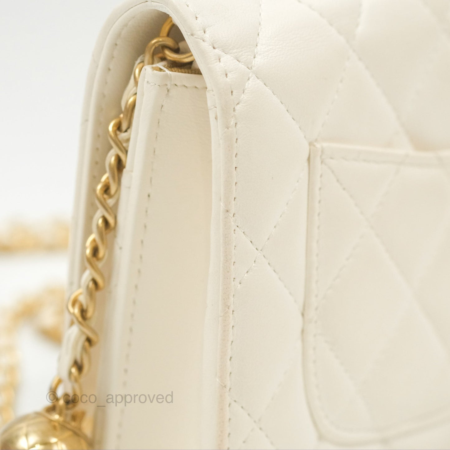 Chanel Quilted Pearl Crush Wallet on Chain WOC White Lambskin Aged Gold Hardware