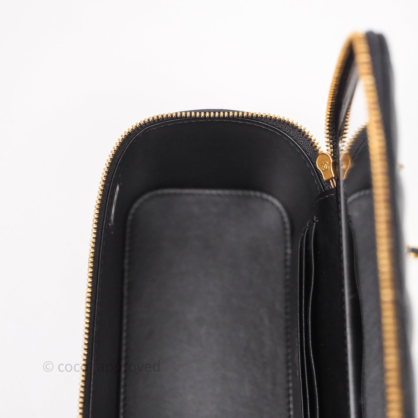 Chanel Vanity With COCO Heart Chain Black Lambskin Aged Gold Hardware