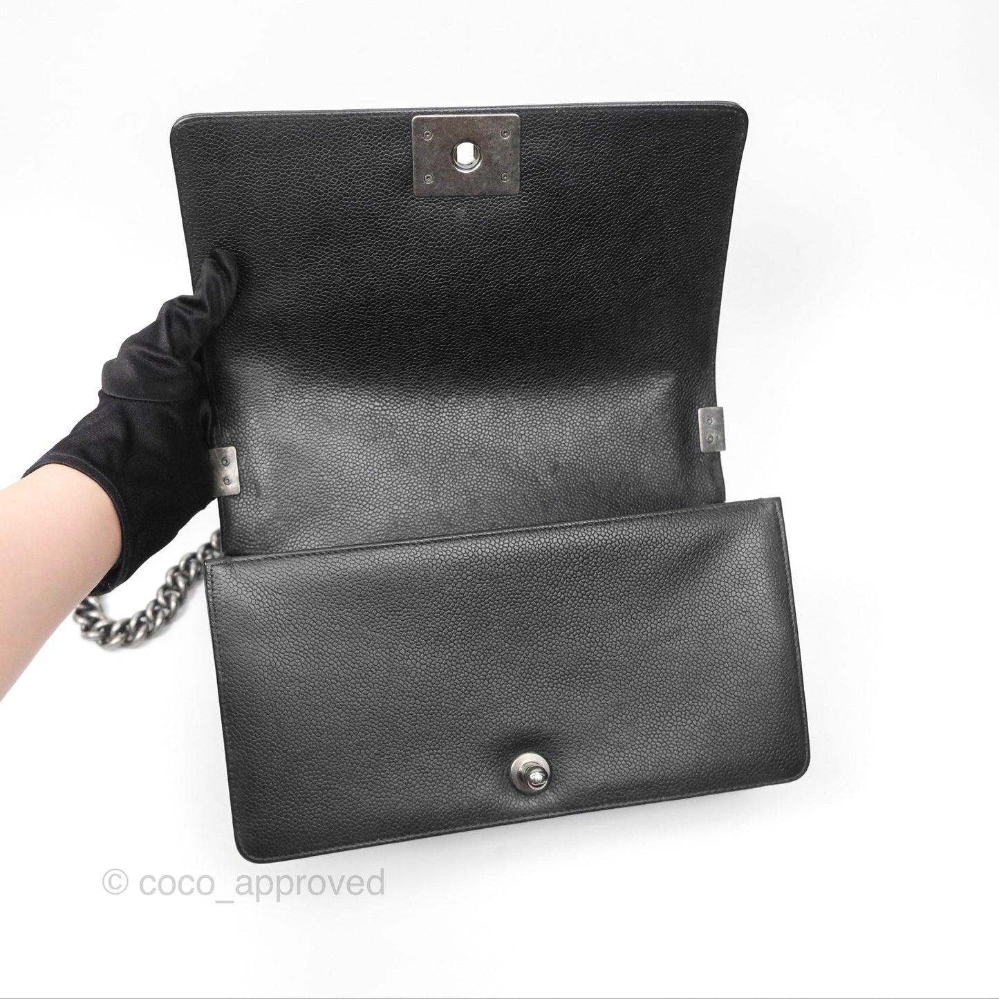 Chanel Medium Boy Chevron Black Caviar Ruthenium Hardware