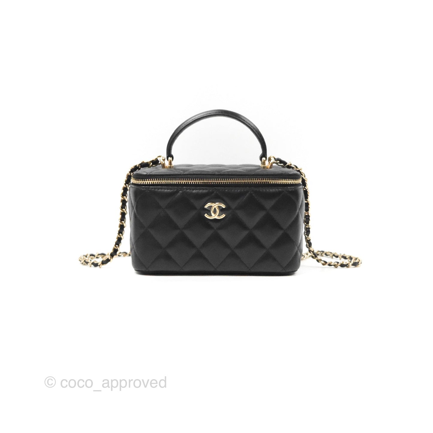 Chanel Vanity Rectangular Top Handle Black Lambskin Gold Hardware