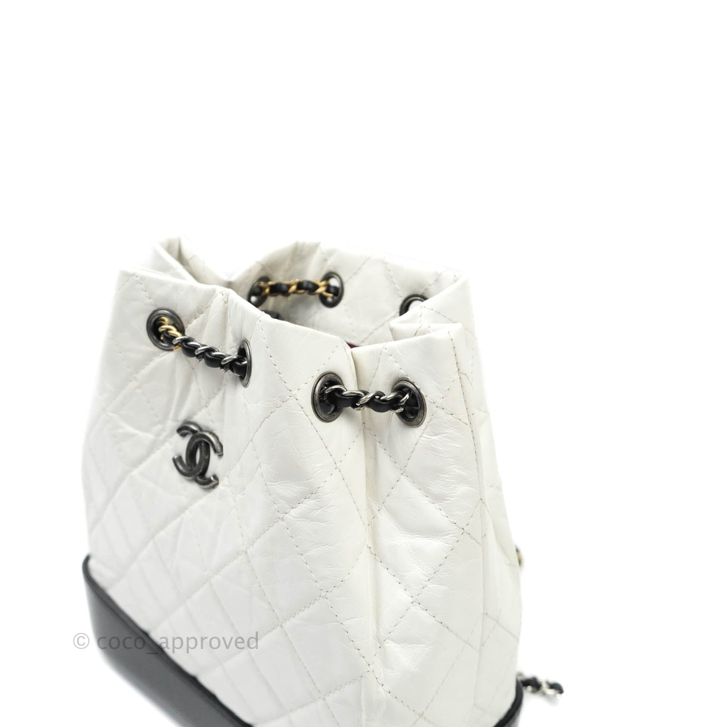 Chanel Small Gabrielle Backpack White Black Aged Calfskin
