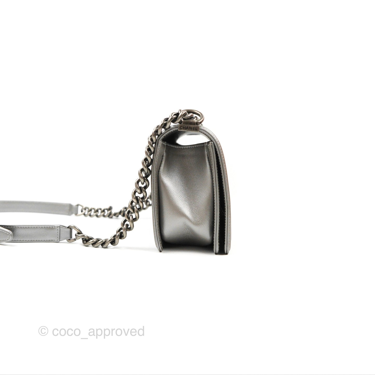Chanel Quilted Medium Boy Silver Caviar Ruthenium Hardware