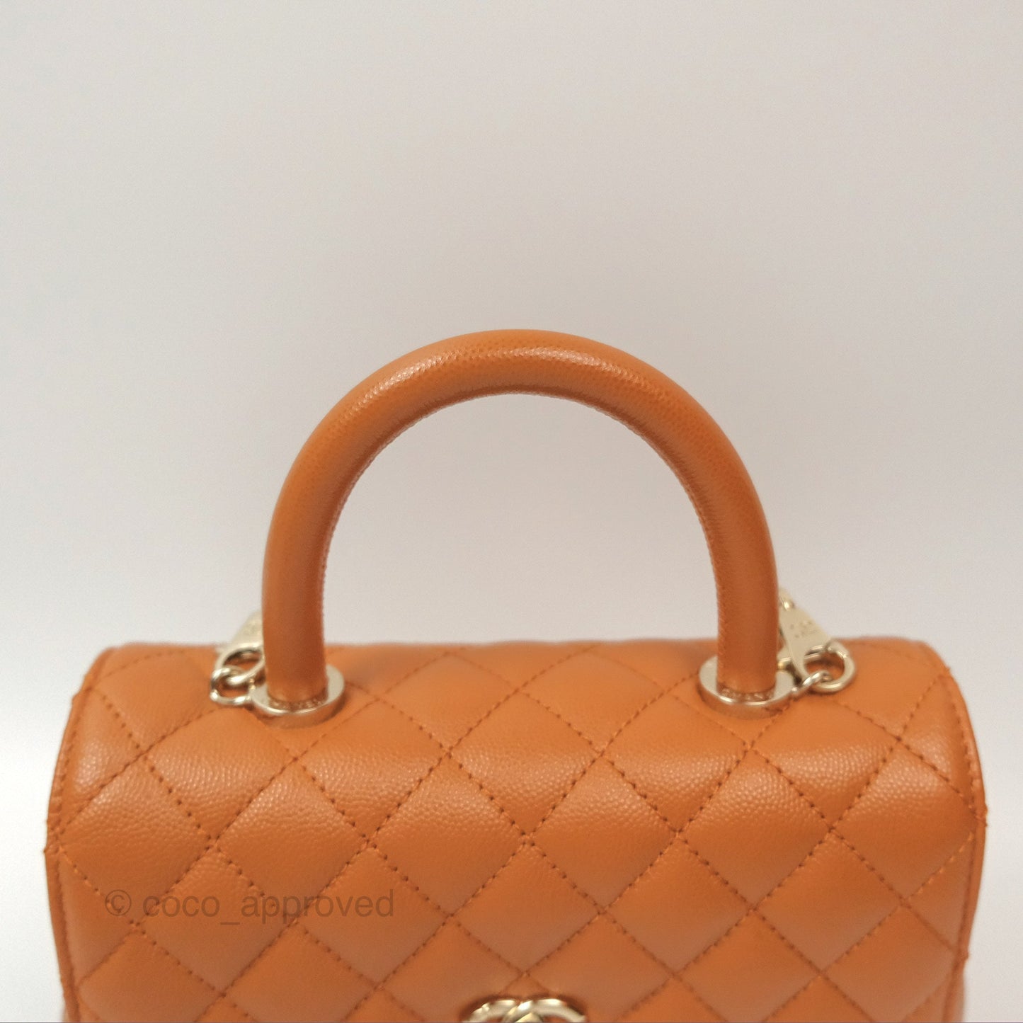 Chanel Small Coco Handle Quilted Caramel Caviar Gold Hardware 21A