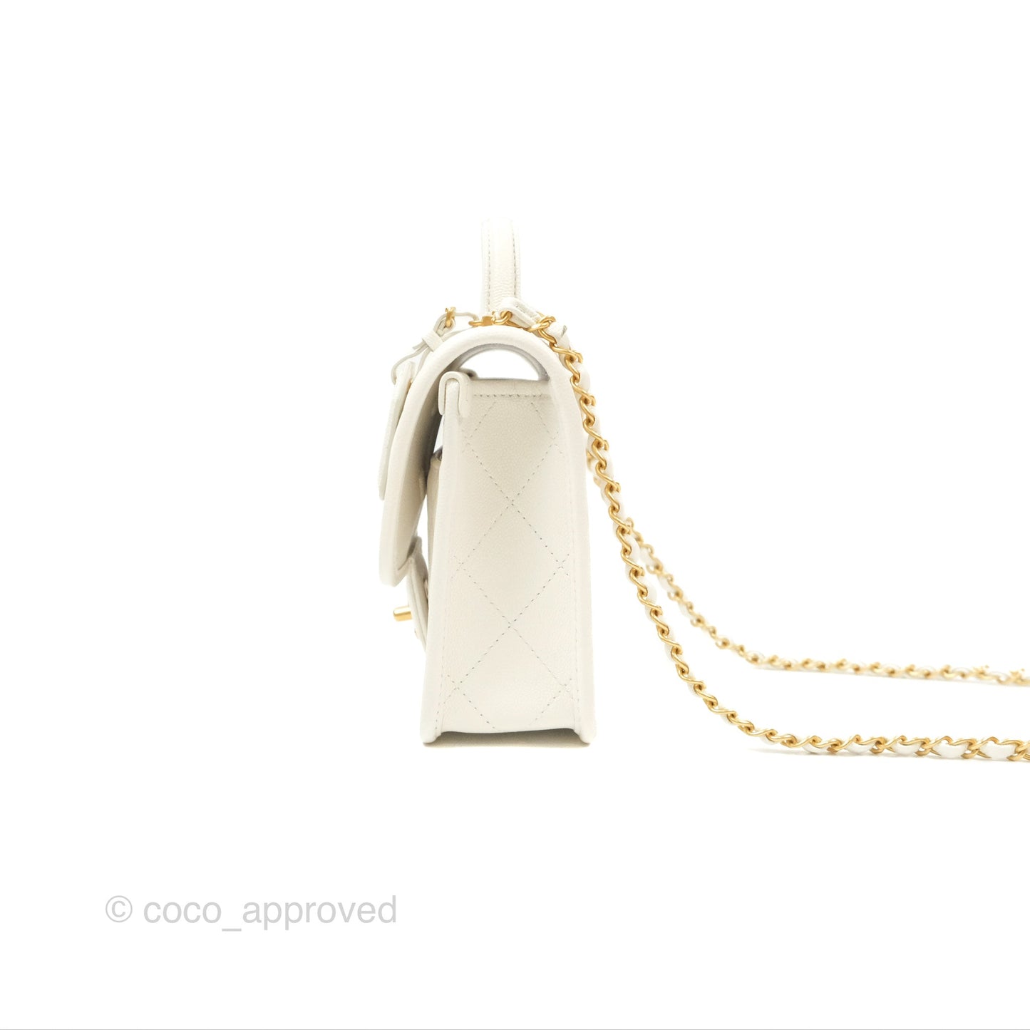 Chanel Mini School Memory Top Handle Flap White Caviar 22K