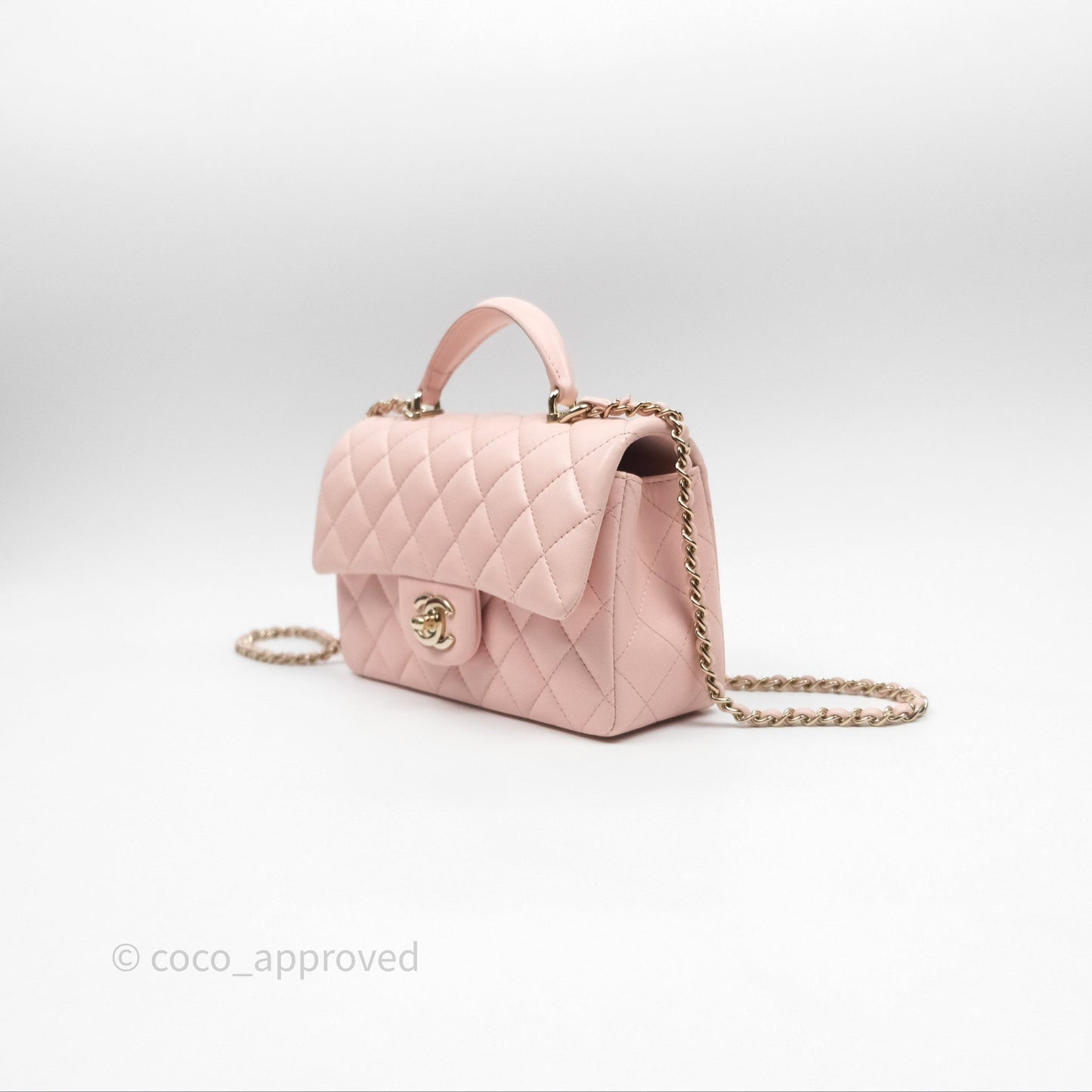 Chanel Top Handle Mini Rectangular Flap Pink Lambskin Gold Hardware