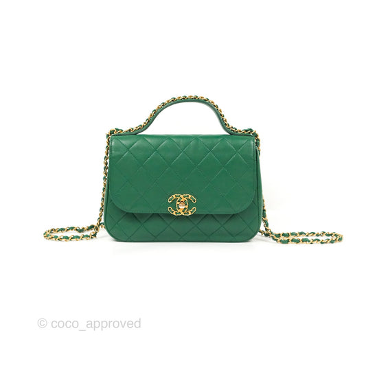 Chanel Chain Infinity Top Handle Bag Green Lambskin Aged Gold Hardware