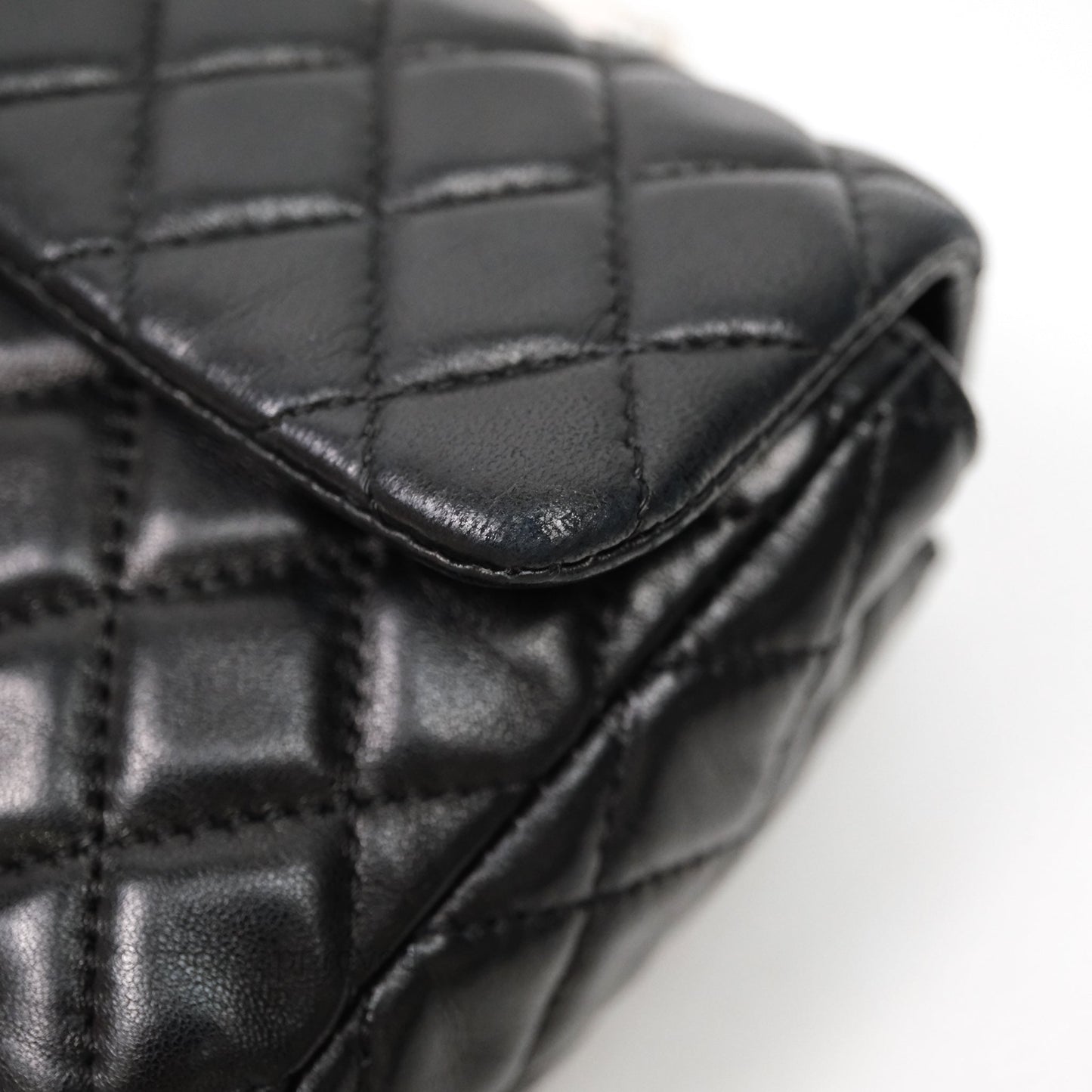 Chanel Quilted East West With Charm Flap Bag Lambskin Black Gold Hardware